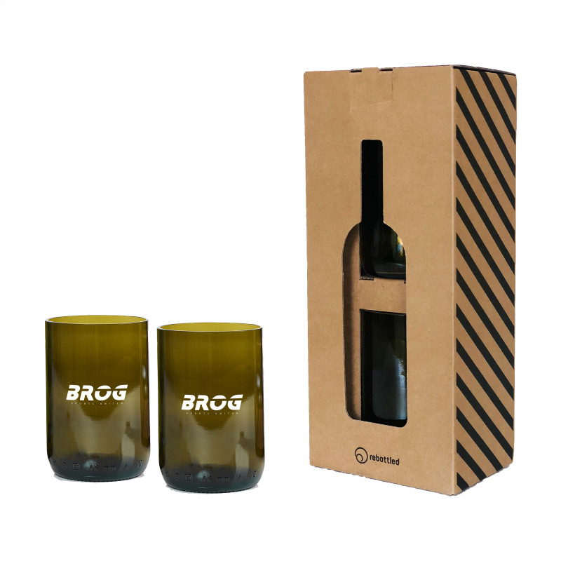 2 Verres à partir de bouteille de vin recyclées Fabrication Europe olive