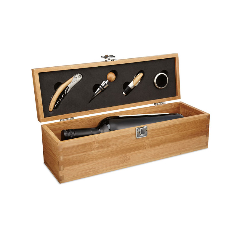 Coffret à Bouteille En Bambou Maverton - Set Sommelier Personnalisé Avec Accessoires Vin, Idéal Cadeau Homme