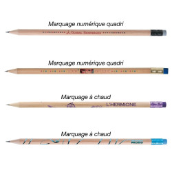 Crayon écologique en bois - Rond, Gomme - 17,6cm FRANCE - forêts gérées (marquage inclus)