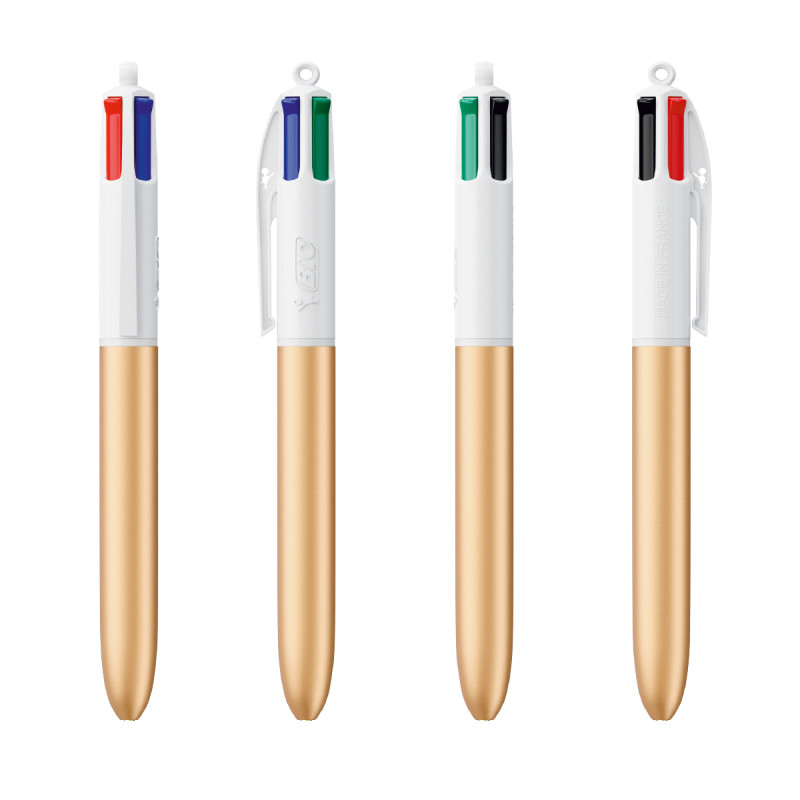 Stylo BIC® 4 couleurs bille GLACÉ 0000_1057 Blanc-Or glacé