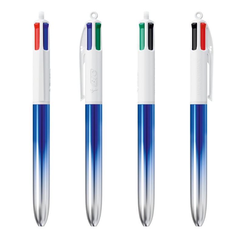 Stylo BIC® 4 couleurs bille BICOLOR METALLIC FRANCE avec marquage inclus 1 coul Bleu marine argent