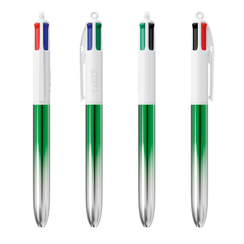 Stylo BIC® 4 couleurs bille BICOLOR METALLIC FRANCE avec marquage inclus 1 coul vert argent