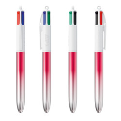 Stylo BIC® 4 couleurs bille BICOLOR METALLIC FRANCE avec marquage inclus 1 coul Rouge argent