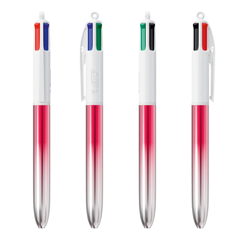 Stylo BIC® 4 couleurs bille BICOLOR METALLIC FRANCE avec marquage inclus 1 coul Rouge argent
