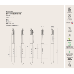 Stylo 4 couleurs BIC® SHINE 1106 (5 finitions) 3460001106 marquage 1 coul presentation