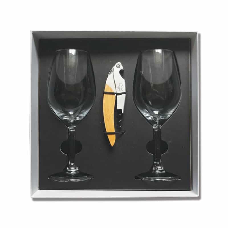 Coffret duo verres et un sommelier iroquois® en bois avec marquage inclus laser